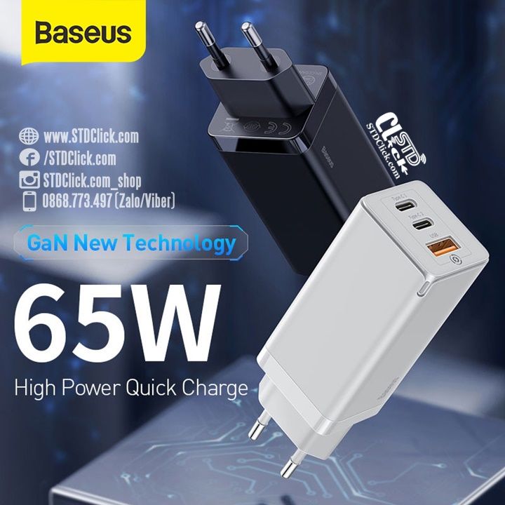 SẠC NHANH BASEUS 3 CỔNG 65W GaN QUICK TRAVEL TYPE Cx2 CHÍNH HÃNG