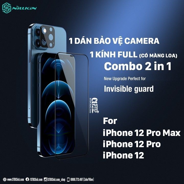 BỘ KÍNH CƯỜNG LỰC IPHONE 12 - 12 PRO - 12 PRO MAX NILLKIN HD 2 IN 1 CHÍNH HÃNG