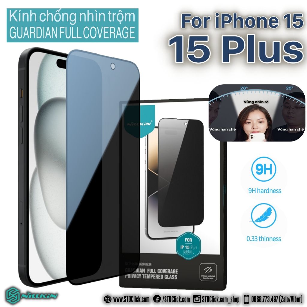 KÍNH CƯỜNG LỰC IPHONE 15 PLUS - 15 NILLKIN GUARDIAN CHỐNG NHÌN TRỘM CHÍNH HÃNG