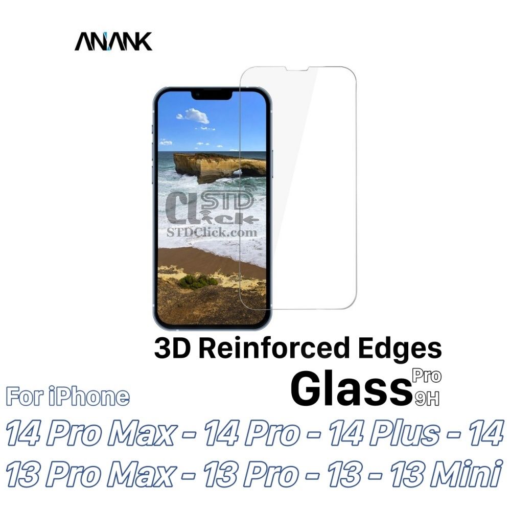 KÍNH CƯỜNG LỰC IPHONE 14 PRO MAX - 14 PRO - 14 PLUS - 14 - 13 PRO MAX - 13 PRO - 13 MINI ANANK CLEAR VIỀN 3D CHÍNH HÃNG