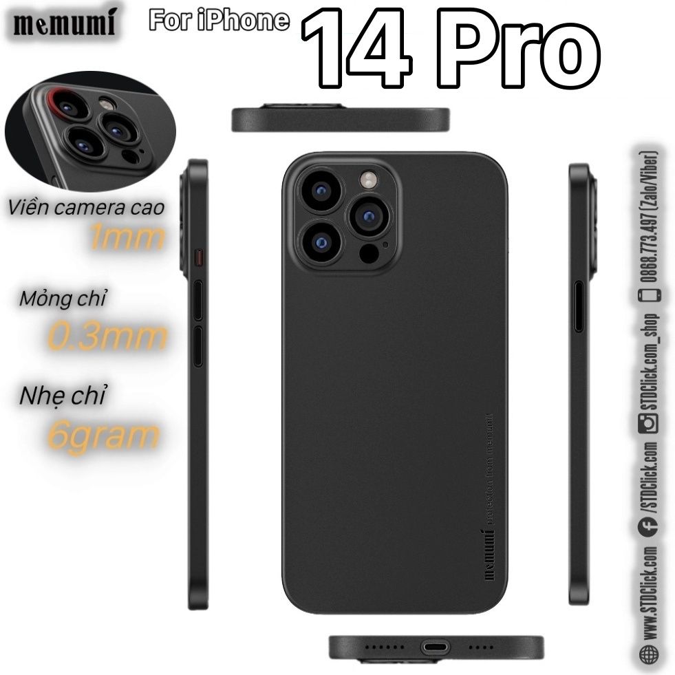 ỐP LƯNG IPHONE 14 PRO MEMUMI MỎNG LỤA CHÍNH HÃNG