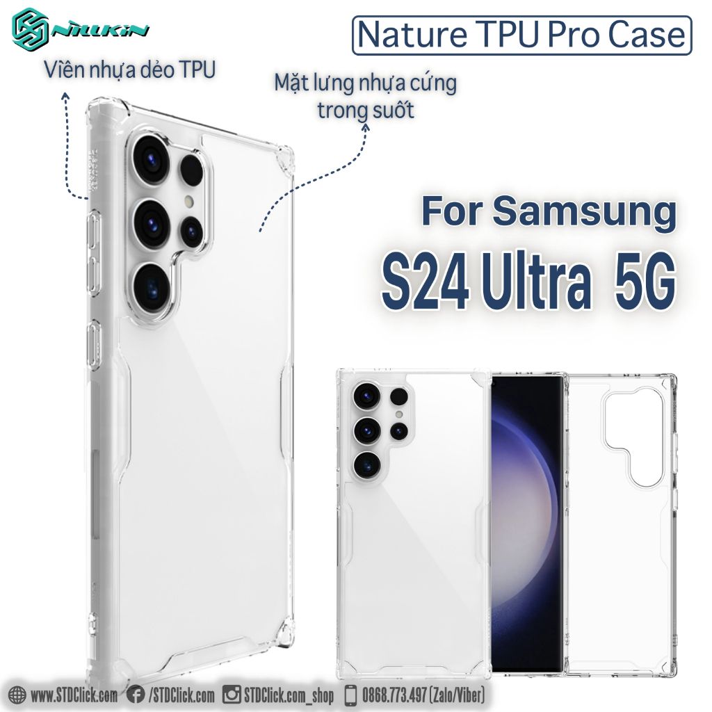 ỐP LƯNG SAMSUNG GALAXY S24 ULTRA 5G NILLKIN NATURE TPU PRO CHÍNH HÃNG - LƯNG KÍNH PC TRONG VIỀN DẺO TPU