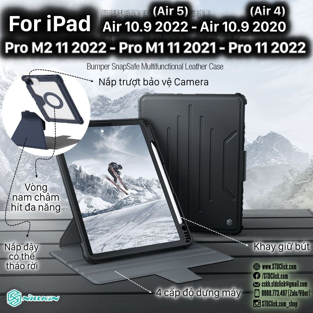 BAO DA IPAD PRO M2 11 2022 - M1 11 2021 - 11 2020 - AIR 4 10.9 2020 - AIR 5 10.9 2022 NILLKIN BUMPER SNAPSAFE CHÍNH HÃNG