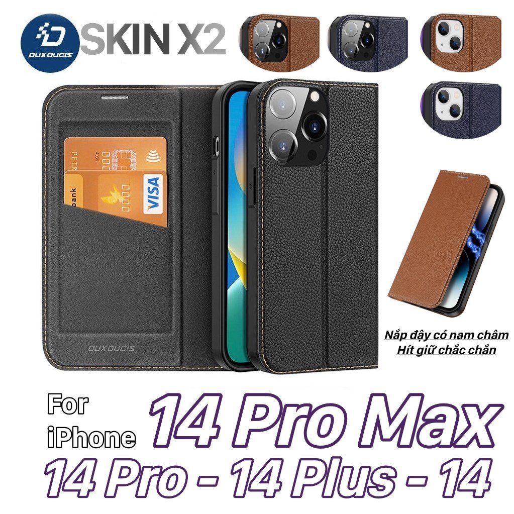 BAO DA IPHONE 14 PRO MAX - 14 PRO - 14 PLUS - 14 DUX DUCIS SKIN X2 CHÍNH HÃNG NẮP GẬP TỰ HÍT