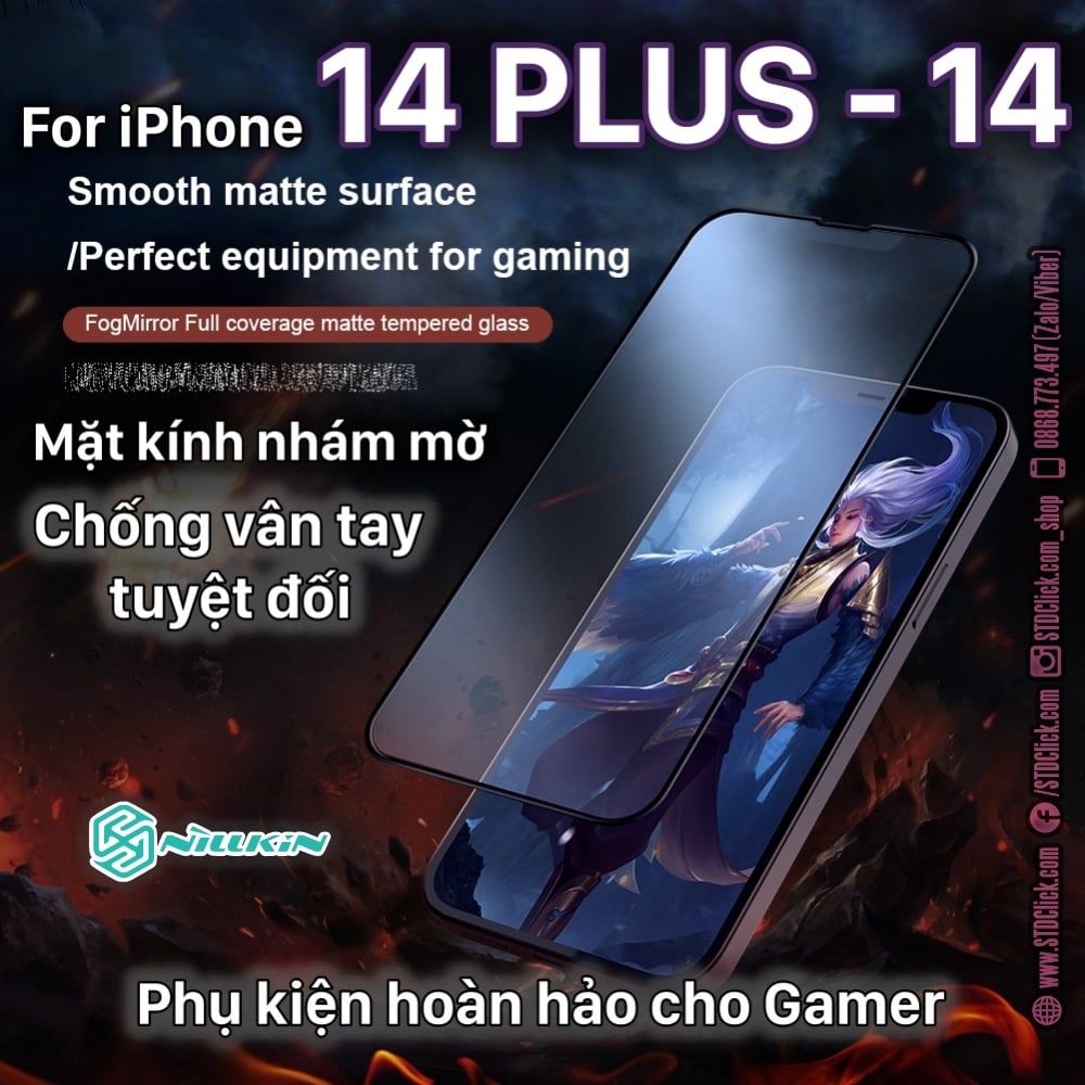 KÍNH CƯỜNG LỰC CHỐNG VÂN TAY IPHONE 14 - 14 PLUS NILLKIN FOGMIRROR 2.5D CHÍNH HÃNG