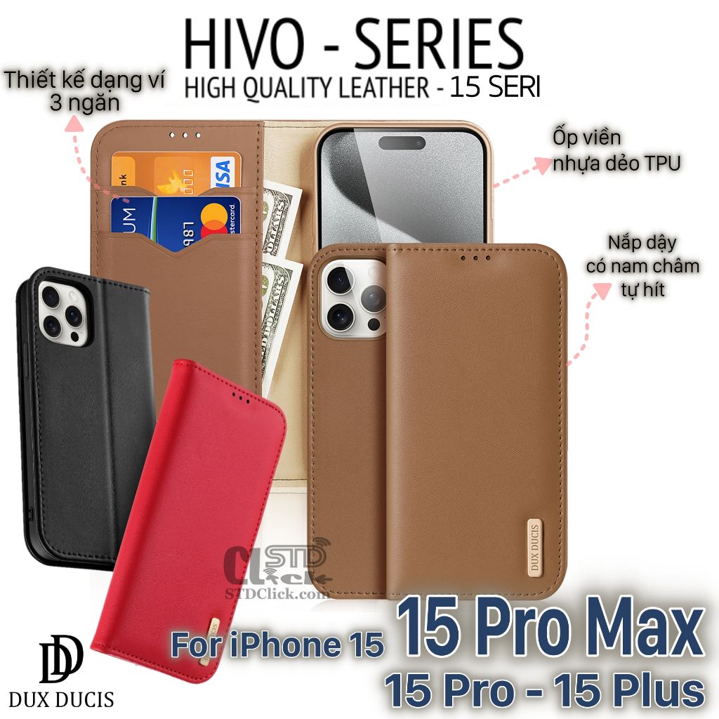 BAO DA IPHONE 15 PRO MAX - 15 PRO - 15 PLUS - 15 DUX DUCIS HIVO CHÍNH HÃNG