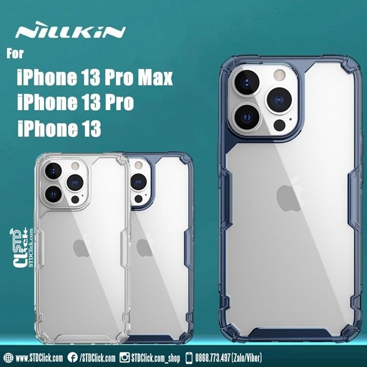 ỐP LƯNG IPHONE 13 - 13 PRO - 13 PRO MAX - 13 MINI NILLKIN NATURE TPU PRO LƯNG KÍNH PC TRONG VIỀN DẺO CHÍNH HÃNG