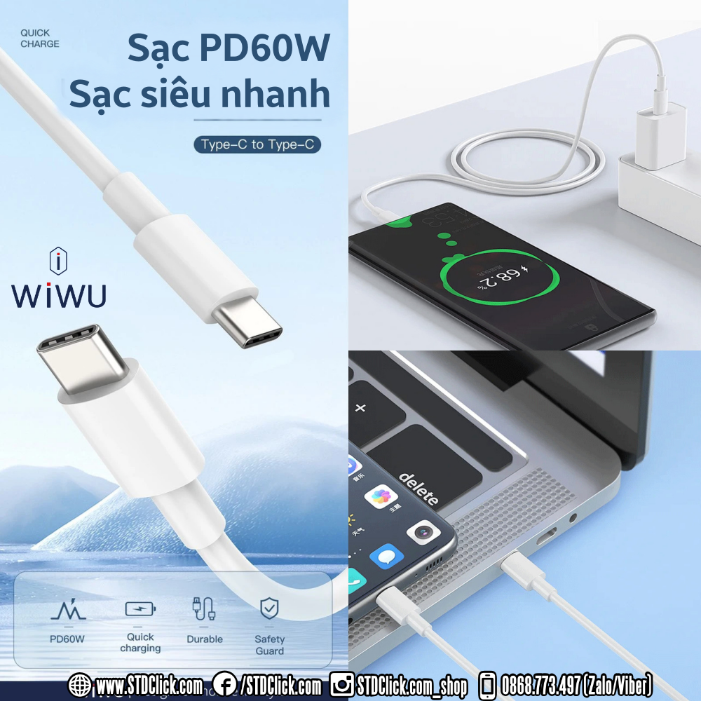 CÁP SẠC NHANH TYPE C to TYPE C WIWU G103 YOUPIN SERIES PD 60W - chính hãng