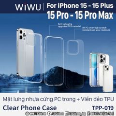 ỐP LƯNG IPHONE 15 PRO MAX - 15 PRO - 15 PLUS - 15 WIWU TPP-109 CHÍNH HÃNG - LƯNG CỨNG TRONG VIỀN DẺO