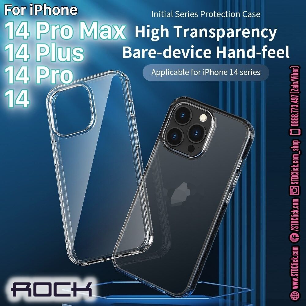 ỐP LƯNG IPHONE 14 PRO MAX - 14 PRO - 14 PLUS - 14 ROCK PURE LƯNG CỨNG TRONG VIỀN DẺO CHÍNH HÃNG