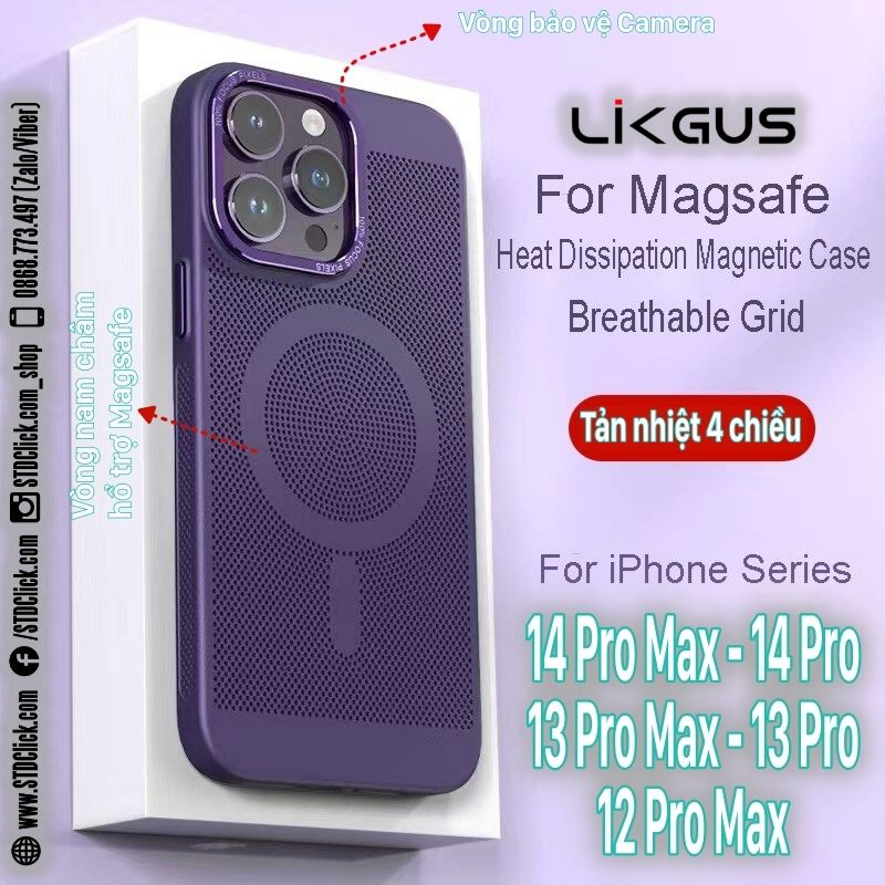 ỐP LƯNG IPHONE 14 PRO MAX - 14 PRO - 13 PRO MAX - 12 PRO MAX LIKGUS GLEAM CH.HÃNG TẢN NHIỆT 4 CHIỀU - NAM CHÂM TỪ TÍNH