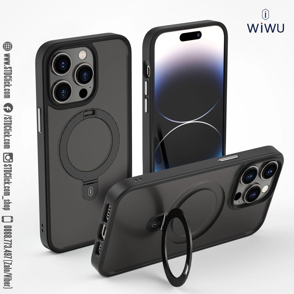 ỐP LƯNG IPHONE 14 PRO MAX WIWU ZMM-010 CHÍNH HÃNG HỔ TRỢ SẠC KHÔNG DÂY TỪ TÍNH LƯNG CỨNG NHÁM VIỀN DẺO KÈM KỆ CHỐNG LƯNG