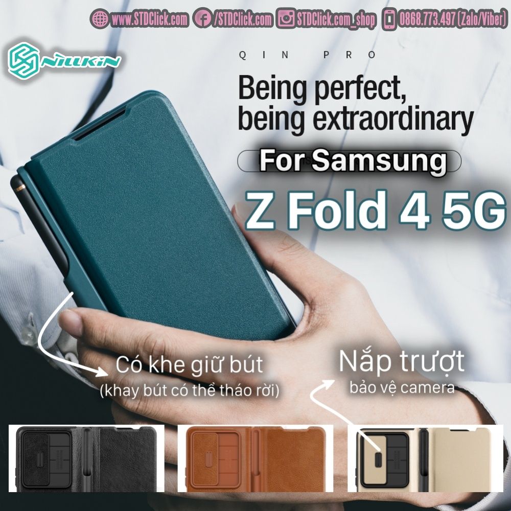 ỐP LƯNG SAMSUNG GALAXY Z FOLD 4 5G NILLKIN QIN CHÍNH HÃNG CÓ KHE GIỮ BÚT KÈM NẮP BẢO VỆ CAMERA