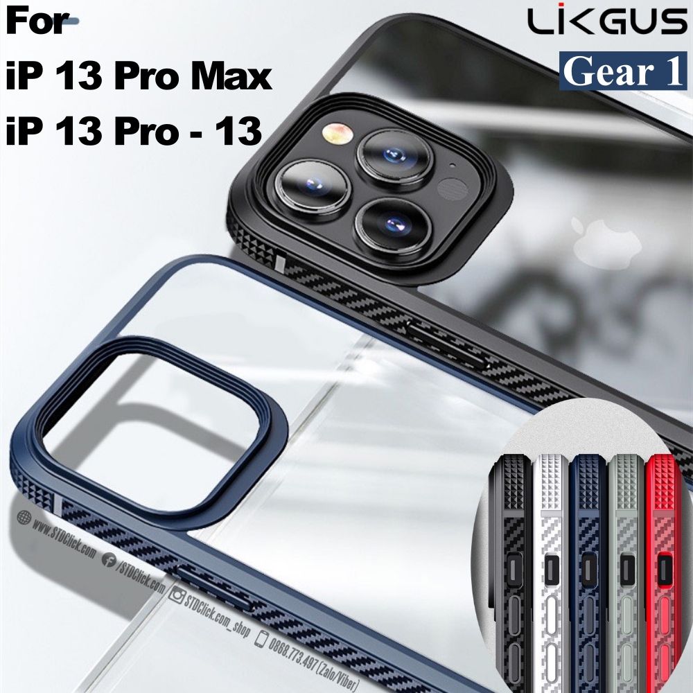 ỐP LƯNG IPHONE 13 PRO MAX - 13 PRO - 13 LIKGUS GEAR 1 LƯNG TRONG VIỀN DẺO MỎNG VÂN CARBON CHÍNH HÃNG