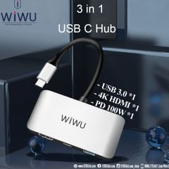 HUB CHUYỂN TYPE C WIWU Alpha C2H CHÍNH HÃNG 3 IN 1 TYPE C TO USB 3.0 + TYPE C PD 100W + HDMI 4K