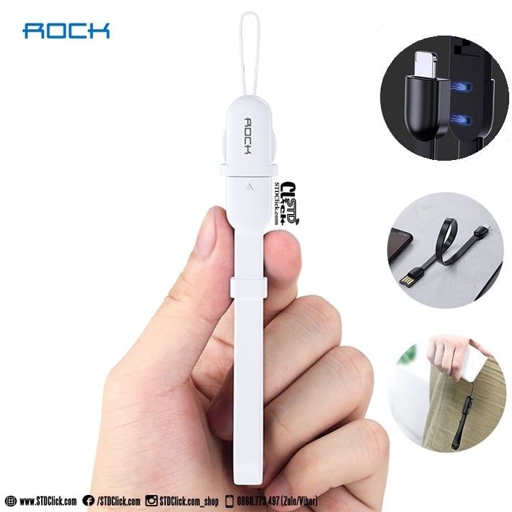 [CÁP IPHONE - IPAD] CÁP SẠC LIGHTNING ROCK 14CM KIỂU DÂY ĐEO CHÍNH HÃNG