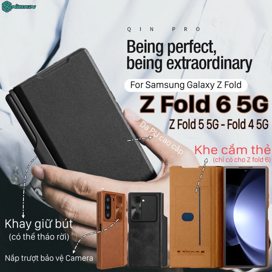 Ốp lưng Samsung Galaxy Z Fold 6 5G NILLKIN QIN - khe giữ bút kèm nắp trượt bảo vệ Camera