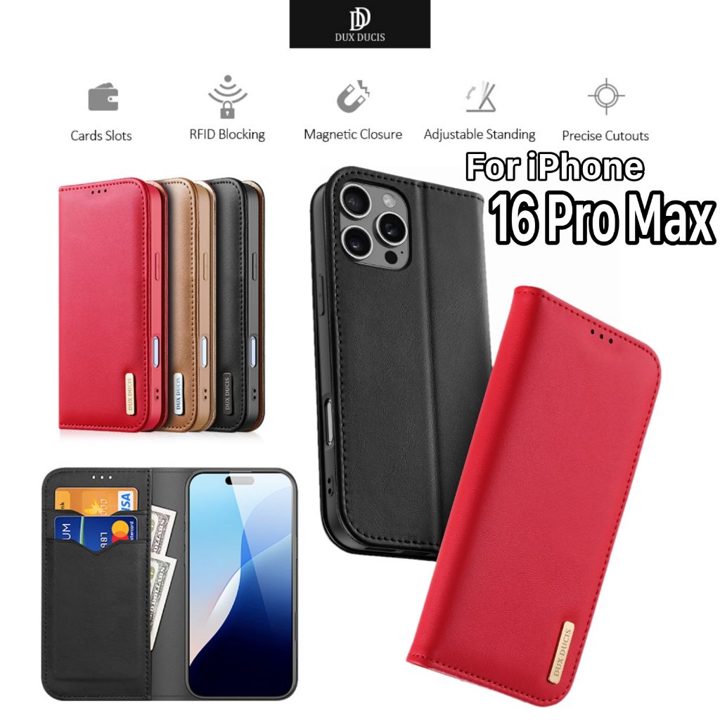 Bao da iPhone 16 Pro Max - 16 Pro - 16 Plus DUX DUCIS HIVO - dạng ví dày đưng thẻ