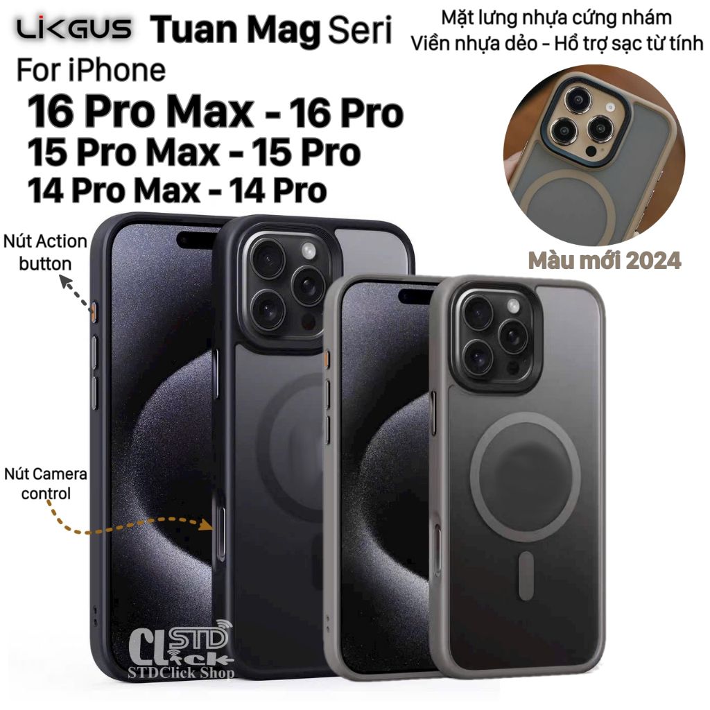 Ốp lưng iPhone 16 Pro Max - 16 Pro LIKGUS TUAN MAG - hổ trợ sạc từ tính - nhám viền dẻo