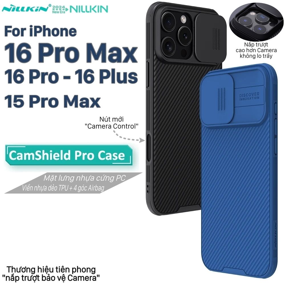 Ốp lưng iPhone 16 Pro Max - 16 Pro - 16 Plus NILLKIN CAMSHIELD PRO - bảo vệ camera