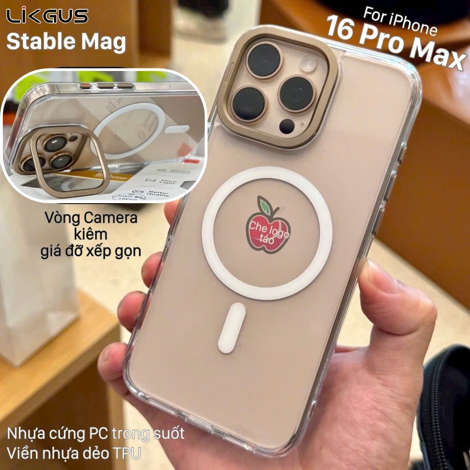 Ốp lưng iPhone 16 Pro Max Likgus Stable Mag - Viền Camera kiêm giá đỡ xếp gọn