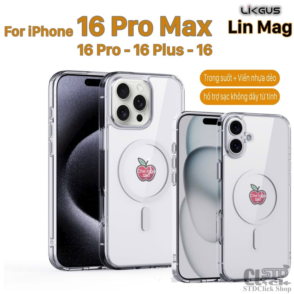 ỐP LƯNG iPhone 16 Pro Max - 16 Pro - 16 Plus LIKGUS Lin và Lin Mag - lưng cứng viền dẻo trong suốt