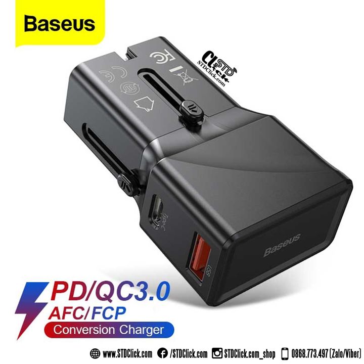 SẠC NHANH 18W 2 CỔNG PD PPS KÈM CHÂN SẠC ĐA NĂNG BASEUS UNIVERSAL YOUTH EDITION CHÍNH HÃNG