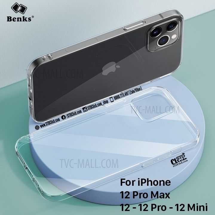 ỐP LƯNG IPHONE 12 PRO MAX - 12 PRO - 12 - 12 MINI BENKS CRYSTAL CLEAR LƯNG KÍNH VIỀN DẺO CHÍNH HÃNG