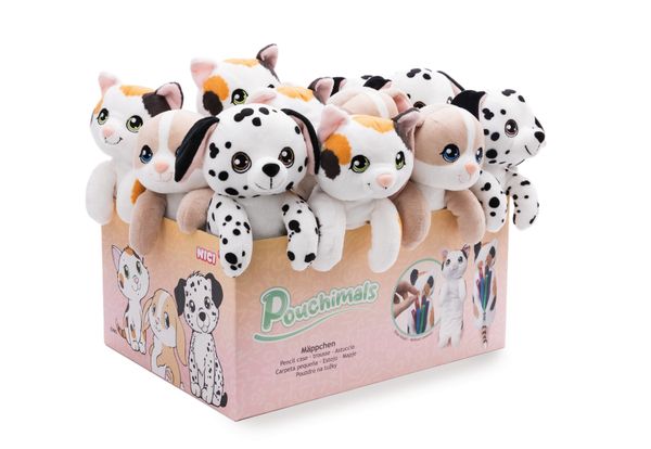  Thú nhồi bông 12x12x25cm | Nici Germany | Bóp viết thú bông NICI Pouchimals chó đốm, mèo tam thể, thỏ con - 61267 