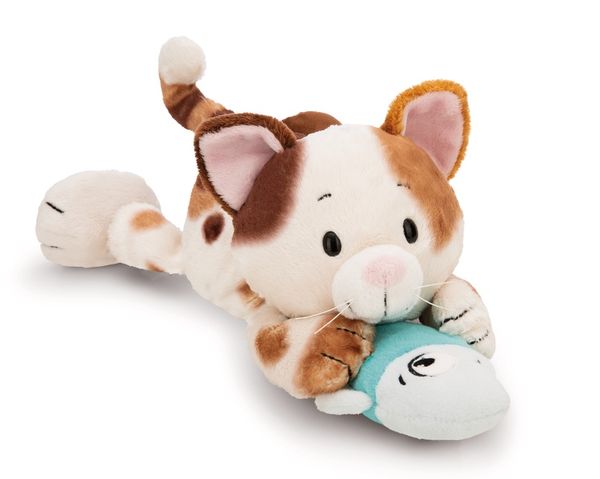  Thú nhồi bông 30cm 62151 |cat calico fish lying mèo tam thể ăn cá nằm|NICI Germany 