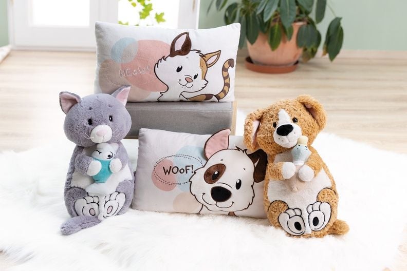  Thú nhồi bông 35x20cm 62166 |cat gray fish lying mèo ăn cá|NICI Germany 