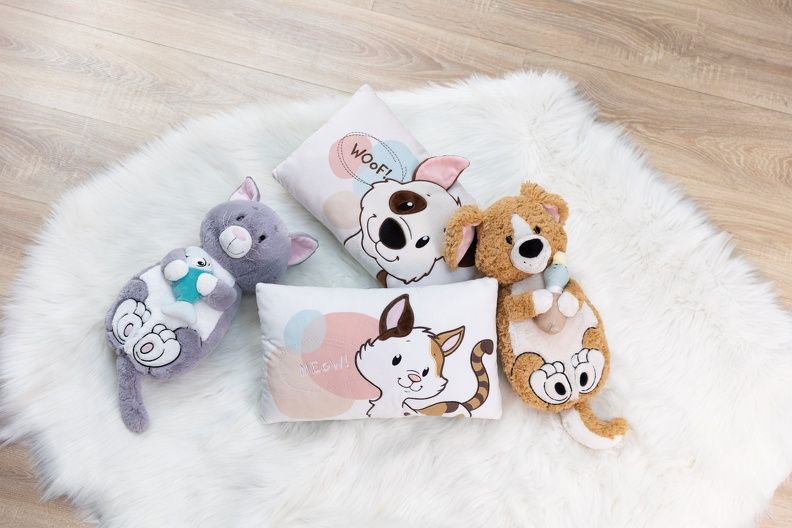  Thú nhồi bông 35x20cm 62166 |cat gray fish lying mèo ăn cá|NICI Germany 