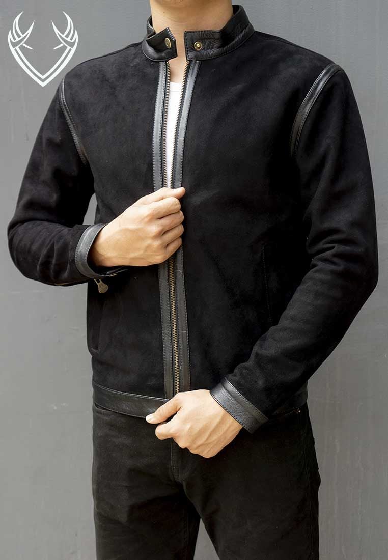Áo Da Lộn Nam Màu Đen AKD193