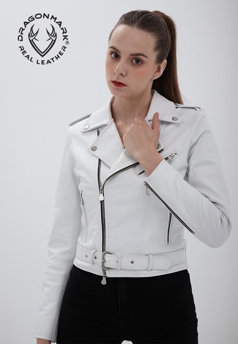 Áo Da Nữ Màu Trắng Biker TX03
