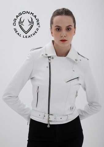 Áo Da Nữ Màu Trắng Biker TX03