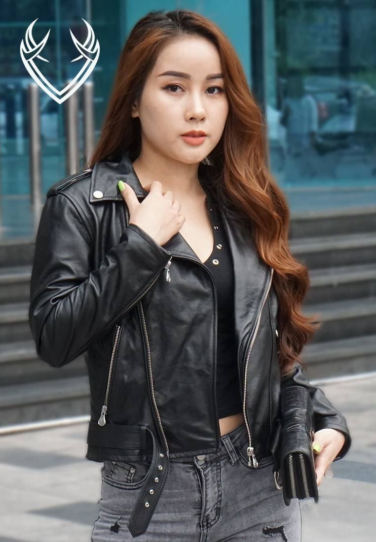 Áo da nữ biker AKD004