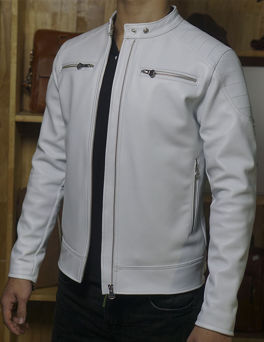 Áo Khoác Da Nam Màu Trắng Sữa S-1