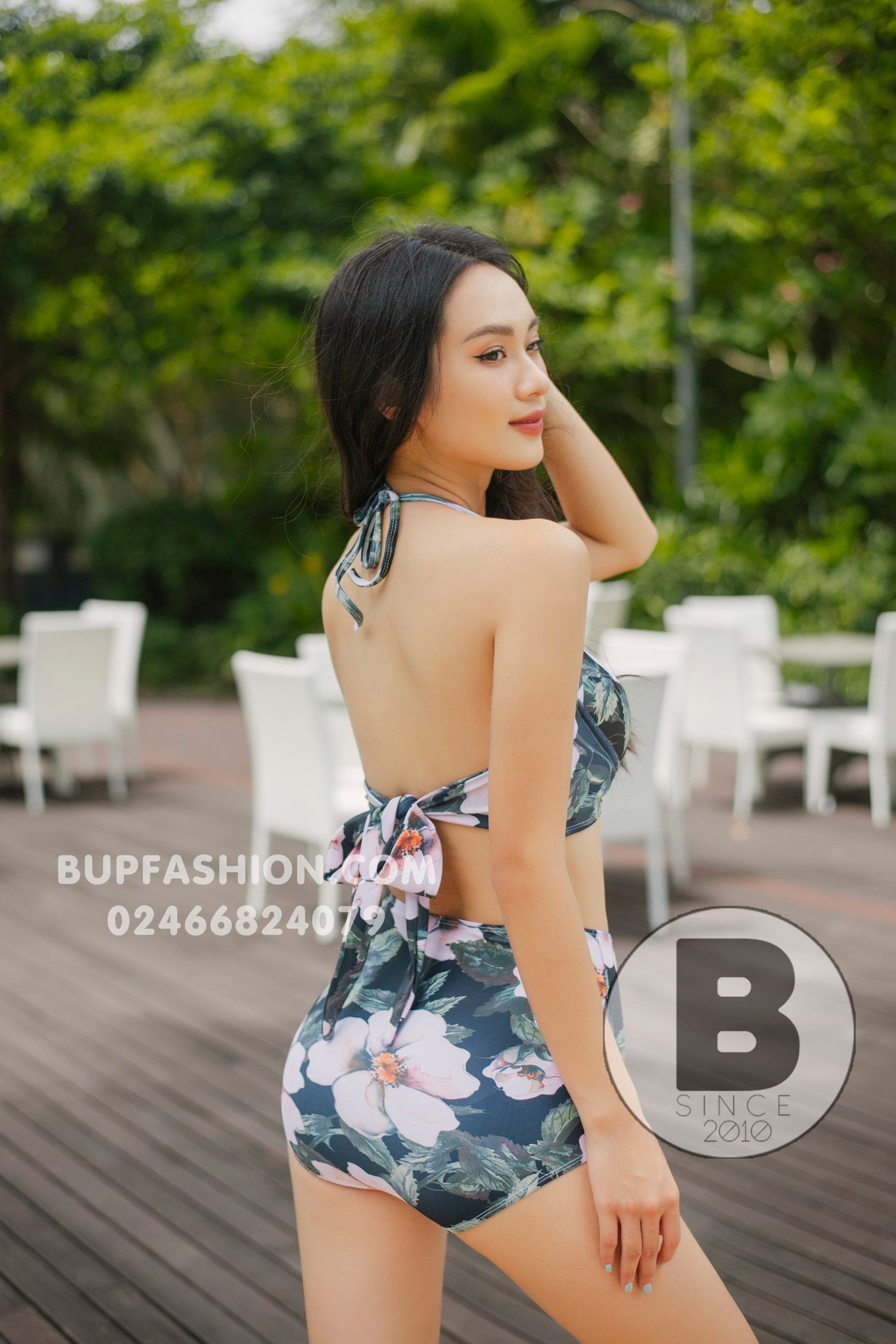  BG079 SET BIKINI 2 MẢNH KÈM MÀU HỌA TIẾT HOA ĐEN 