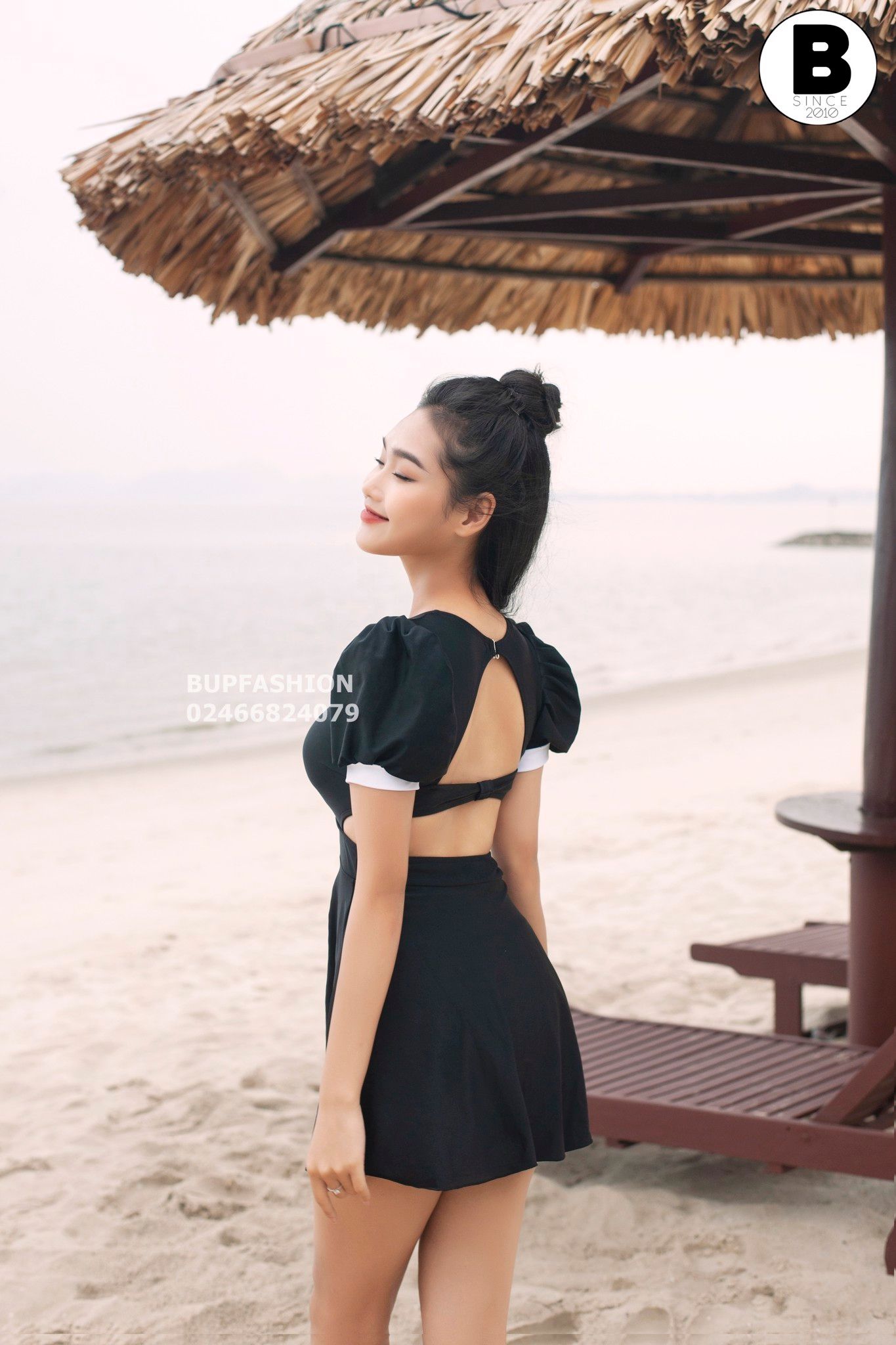  1P056 SET BIKINI 1 MẢNH VÁY LIỀN MÀU ĐEN 