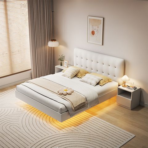 Giường bay vân gỗ có đệm giường màu trắng - GP346