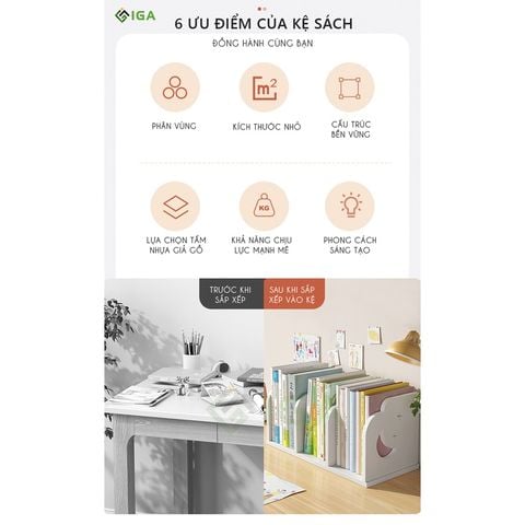 Kệ Sách Gỗ PVC Để Bàn nhỏ gọn cho góc học tập, làm việc đơn giản - IG410