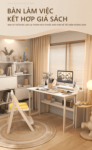 Bàn làm việc gấp gọn kết hợp kệ sách thông minh với thiết kế hiện đại cho góc làm việc tối giản, tinh gọn - GP309