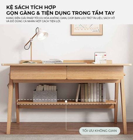 Bàn Học Vân Gỗ Kết Hợp Kệ Sách Và Ngăn Kéo - GP376B