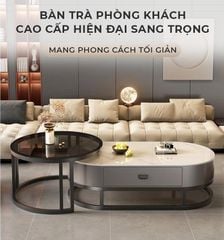 Bàn Trà Sofa Hình Elip IGA Khung Đen, Bọc Da Cao Cấp - GM149