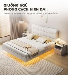 Giường bay vân gỗ có đệm giường màu trắng - GP346