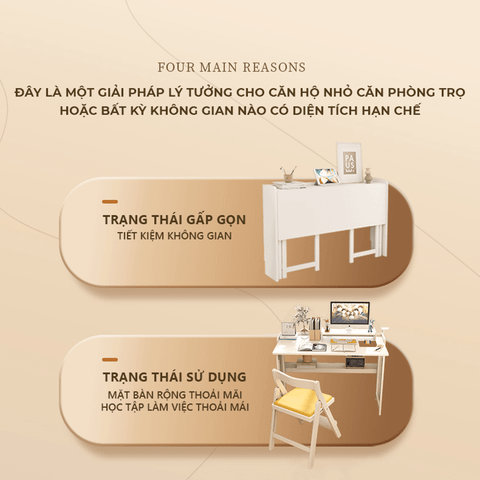 Bàn làm việc gấp gọn kết hợp kệ sách thông minh với thiết kế hiện đại cho góc làm việc tối giản, tinh gọn - GP309