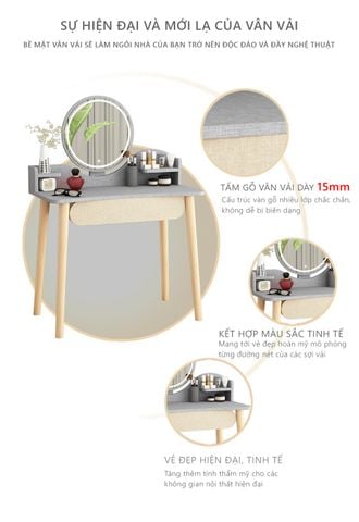 Bàn trang điểm gỗ MDF kèm gương LED cảm ứng mang thiết kế nhỏ gọn, đơn giản cho góc trang điểm tối giản, hiện đại - GP201