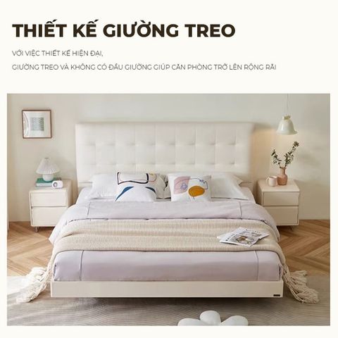 Giường bay vân gỗ có đệm giường màu trắng - GP346