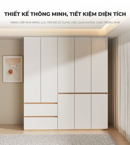 Tủ quần áo 5 Cánh Vân Gỗ Trắng - GP341 - Nội Thất IGA Việt Nam