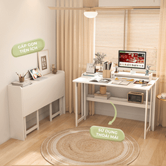 Bàn làm việc gấp gọn kết hợp kệ sách thông minh với thiết kế hiện đại cho góc làm việc tối giản, tinh gọn - GP309